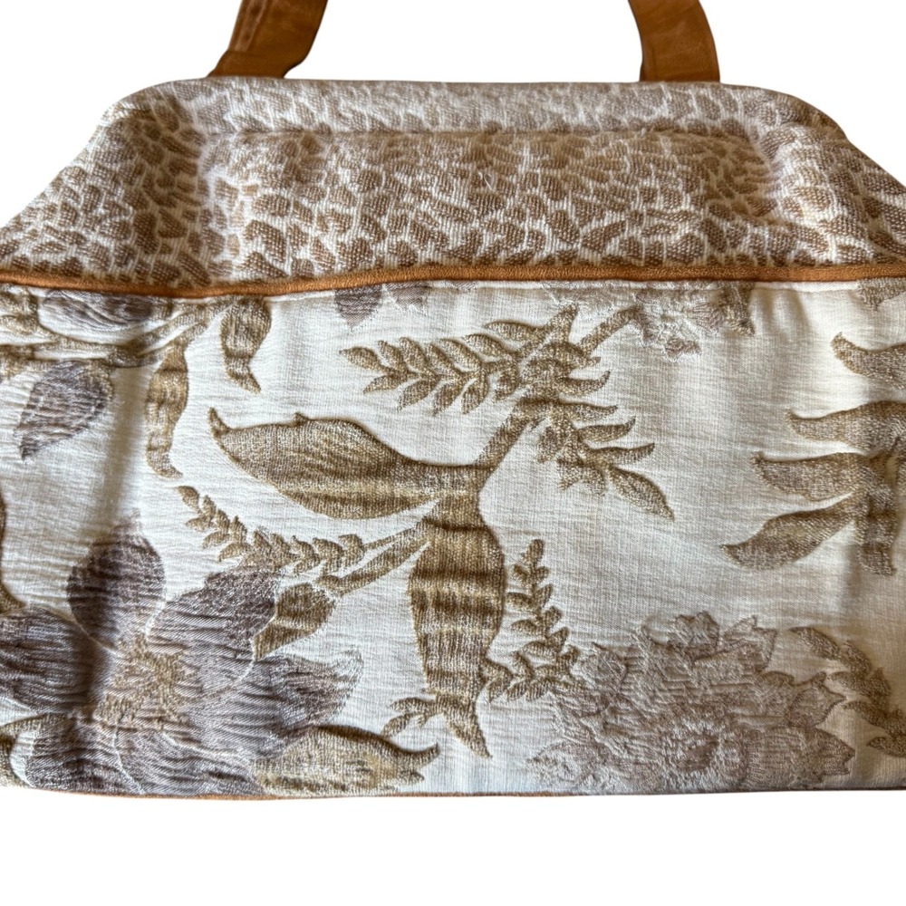 Atenti USA Made Tapestry Tote Bag Floral Animal Print Brown Tan Faux Suede Trim - Picture 11 of 16